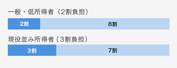 平成26年3月31日以前に70歳に達している人＝1割負担、平成26年4月1日以降に70歳に達する人=２割負担、現役並み所得者＝３割負担